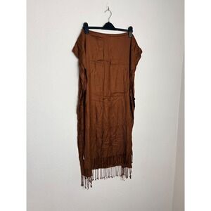 Pashmina Rust Brown Viscose Wrap Scarf Knotted Fringe Shawl Lightweight 25 "